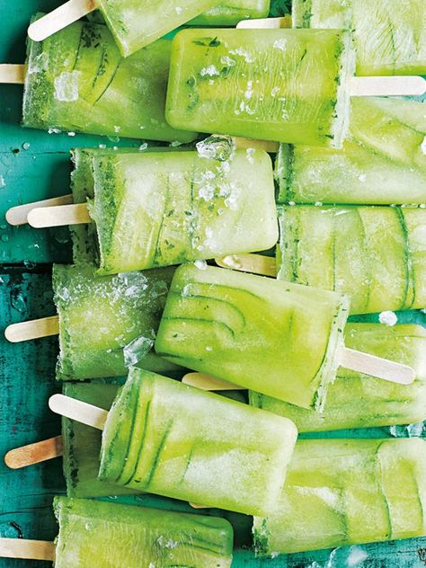 cucumber, lime and mint popsicles | donna hay Mint Popsicles, Healthy Popsicle Recipes, Ice Pop Recipes, Healthy Popsicles, Donna Hay, Slow Cooker Desserts, Milk Shakes, Popsicle Recipes, Cream Recipes