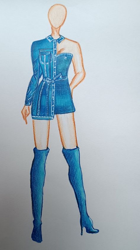 Sportswear Fashion Illustration Sketches, Denim Fashion Illustration Sketches, Fashion Illustration Croquis Poses, Denim Outfit Illustration, Denim Dress Illustration, Denim Illustration Fashion, Fashion Design Collection Sketch, Denim Illustration Sketch, Denim Drawing