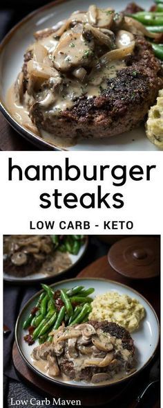 Hamburger Steak And Gravy, Hamburger Steaks, Low Carb Maven, Hamburger Steak, Resep Diet, Meat Recipe, Hamburger Meat Recipes, Mushroom Gravy, Hamburger Meat