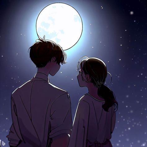 Couple manhwa Couple Under The Moonlight Aesthetic, Couple Fanart Aesthetic, Couple In Moonlight, Moonlight Couple, Moonlight Drawing, Couple Stargazing, Moon Vibe, Under Moonlight, Sky Anime