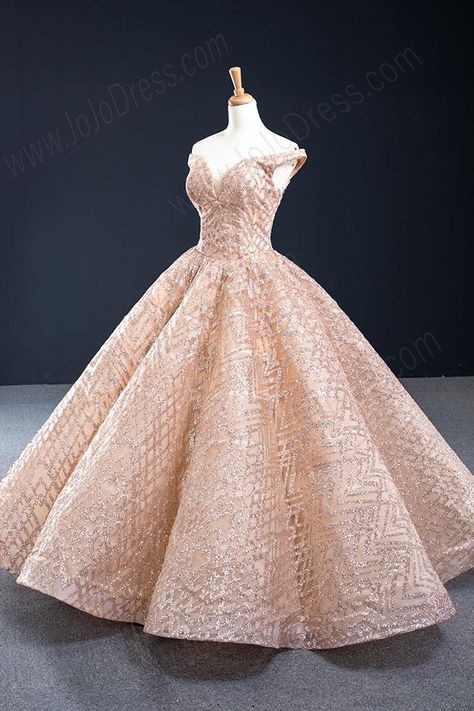 Sparkly Rose Gold Formal Ball Gown Evening Dress RS2012 – JoJo Shop Ball Gowns Prom Elegant Rose Gold, Rose Gold Gowns Elegant, Debut Gowns 18th Elegant, Rose Gold Ball Gown, Glitter Corset, Blue Gown Dress, Rose Gold Gown, Gold Ball Gown, Rose Gold Prom Dress