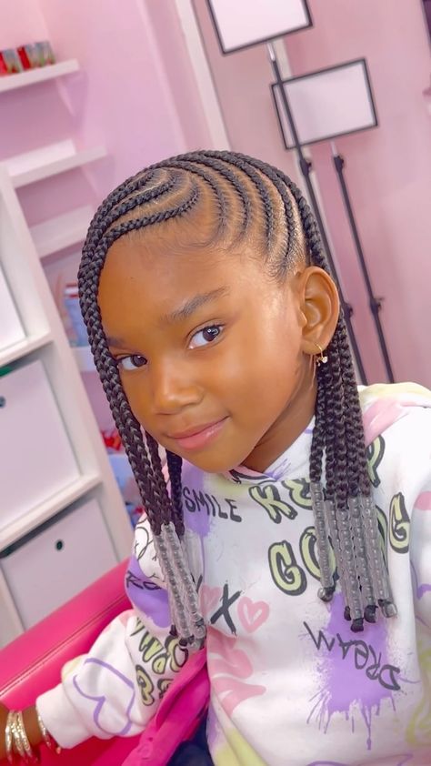 Instagram Braided Hairstyles Black Girls Kids, Lemonade Braids Kids Natural Hair, Little Mixed Girl Braid Styles, Lemonade Hairstyle, Toddler Lemonade Braids, 2 Braided Ponytails For Kids, Braided Ponytails For Kids, Black Kids Hairstyles Braids Children, Cute Hairstyles For School For Kids