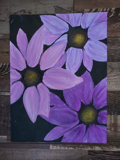 Hand Painted.  Purple Daisies Purple Paintings Easy, Painting Ideas On Canvas Purple, Flowers Painting Simple, Bedroom Art Painting, Scripture Painting, Diy Canvas Art Easy, Cute Easy Paintings, Fall Canvas Painting, Purple Painting