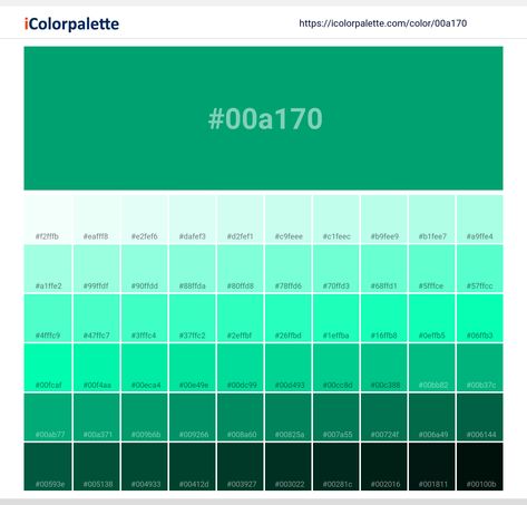 Color space information Pantone 16-5938 Tcx Mint Color | Hex color Code #00A170. Similar Pantone Color name Information, Color Schemes, Light / Darkshades, Tones, Similar Colors , Preview the color and download Photoshop swatch and solid color background image Blue Color Hex, Pantone Color Book, Space Information, Christmas Color Palette, Light Sea Green, Hex Color, Beige Color Palette, Pantone Colour Palettes, Orange Color Palettes