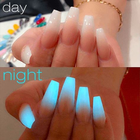 Neon Acrylic Nails, Dark Nail, Acrylic Nail Powder, White Acrylic Nails, Glow Nails, Ombre Nail Designs, Nails Tumblr, Nail Powder, Dark Nails