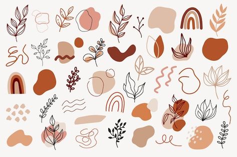 Abstract elements in boho stylemodern ha... | Premium Vector #Freepik #vector #leaf-shape #leaves-doodle #floral-doodle #abstract-leaves Boho Elements Decor, Boho Shapes Patterns, Boho Doodles Easy, Organic Shapes Design Art, Bujo Avril, Boho Doodles, Rock Doodles, Boho Pictures, Leaf Doodle