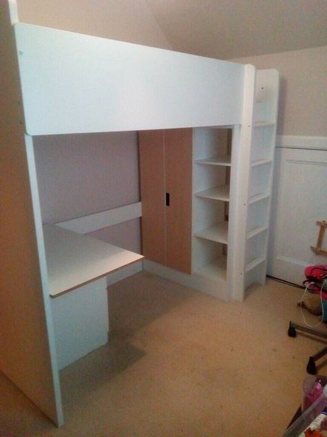 Loft Bed Ikea, Stuva Loft Bed, Ikea Loft, Loft Bed Desk, Ikea Loft Bed, Beds Single, Distortion Art, Bed Ikea, Desk Wardrobe