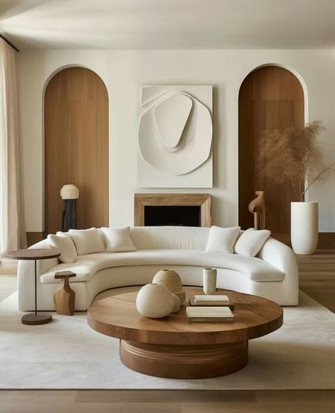 Texture Interior Design Home Decor, Textured Interior Design, Florida Apartment Decor, Living Room White And Beige, Wooden Panels Walls, Beige Interior Living Room, Timeless Modern Interior, Curved Interior Design, Living Room Cozy Modern