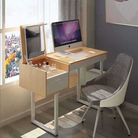 Vanity And Work Desk Combo, Asymmetrical Vanity, Desk/vanity Combo, Small Room Desk, Small Computer Desk, Desks For Small Spaces, Vanity Table Set, Desk Mirror, Bedroom Desk