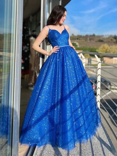 Sparkly Prom Dresses, Womens Prom Dresses, Evening Party Gowns, Blue Evening Dresses, Blue Tulle, Beaded Prom Dress, Beautiful Prom Dresses, Long Prom Dresses, Formal Party Dress