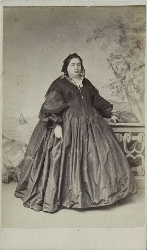 CDV: Portly woman in a hooped dress by Symons of Old Bond St, London. Dated 1862: 1860 Fashion, Momento Mori, Victorian Clothing, Holy Cross, Old Fashion, Vintage Portraits, Queenstown, Chain Jewelry, Historical Clothing