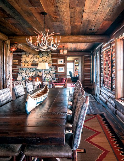 Mountain Home Interiors, River Rock Fireplaces, Mountain Interiors, Cabin Living, Mountain Living, Western Homes, Lodge Style, Cabin Style, Bunk House