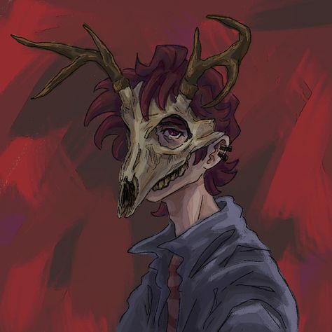 My oc with his silly lil deer skull mask 😋 Deer Skull Mask, Deer Mask, Deer Skull Art, Demon Aesthetic, Mask Drawing, Deer Skull, Skull Mask, Deer Skulls, Masks Art