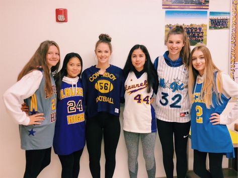 Sports day / jersey day / spirit week Sports Dress Up, Sports Spirit Week Outfit, Favorite Sports Team Day Outfit, Jersey Outfit Spirit Week, Jersey Day Outfit Spirit Week, Spirit Week Jersey Day, Spirit Week Sports Day Outfits, Jersey Spirit Week Outfit, Jersey Vs Jersey Shore Spirit Week