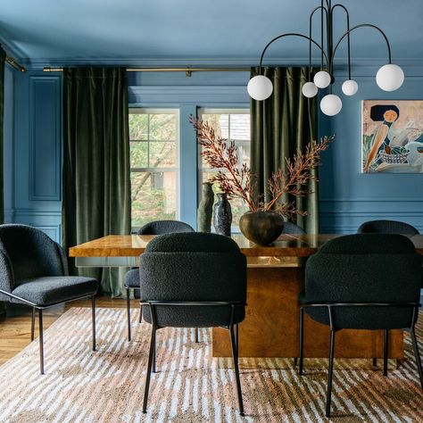 Natalie Papier (From Magnolia Network) Turns a Very Beige Home Into A Colorful Oasis — Real Simple Trending Paint Colors, Dining Room Blue, Dining Room Inspiration, Interior Projects, Blue Walls, Dining Room Design, Room Colors, Home Studio, Interior Design Trends