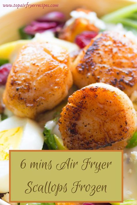 6 mins Air Fryer Scallops Frozen Air Fryer Frozen Scallops Recipe, Scallops Recipe Air Fryer, Cooking Scallops From Frozen, Air Fryer Scallops Frozen, Scallop Air Fryer Recipes, Air Fryer Sea Scallops, Air Fried Scallops Recipe, Air Fry Scallops, Air Fry Scallops Recipe