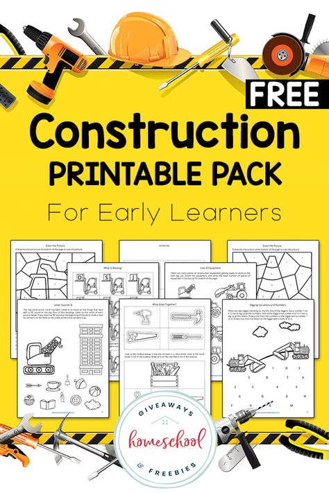 FREE construction themed printable pack for early learners. Instant download, no opt-in necessary! #construction #boymom #printables #homeschool #preschool Kindergarten Construction, Construction Activities Preschool, Construction Theme Preschool, Preschool Construction, Early Childhood Activities, Cupcake Illustration, Construction Theme Party, Work Trucks, Construction Signs