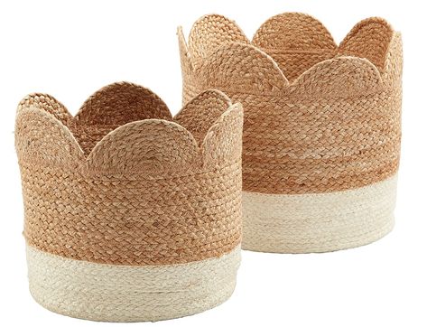 Scalloped Edge Jute Baskets Jute Basket Decor, Bedroom Trash Can, Jute Baskets, Christmas Ornament Storage, Bathroom Baskets, Jute Basket, Home Decor Baskets, Basket Set, Neutral Decor