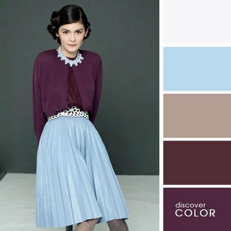 Plum and light blue Colour Combinations Fashion, Color Combos Outfit, Textil Design, Color Combinations For Clothes, Stil Inspiration, Ținută Casual, 가을 패션, Beauty And Fashion, Outfit Casual