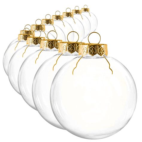 PRICES MAY VARY. 【PACKAGING INCLUDE】Including 12pcs 3.15 inch clear plastic fillable ornament balls,12pcs*19.7inch silver wire and customized Christmas gift box 【PREMIUM QUALITY】Clear plastic ornaments are made of hight-quality PET and aluminum material,with high transparency,have a sense of transparency of glass,just as clear as your eyes see 【REUSABLE】Just take off the aluminium lid of the plastic Christmas balls and fill in with mistletoe,snow flakes,glitter,candies or photos to create that p Clear Plastic Ornaments, Clear Glass Ornaments, Ornament Diy, Snow Flakes, Different Holidays, Christmas Gift Box, Ball Ornaments, Ornaments Diy, Hight Quality