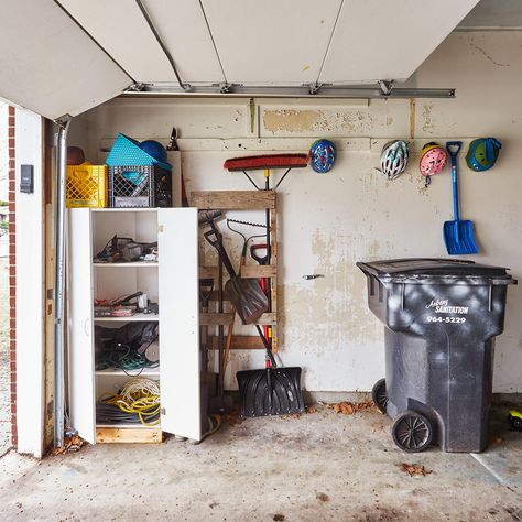 Assigning a job to each wall of the garage gives this one-car space smart function and style—plus room to actually park the car inside. Garage Conversion Ideas, Car Inside, Dumping Ground, Old Garage, Makeover Before And After, Mental Health Center, Garage Conversion, Garage Interior, Garage Makeover