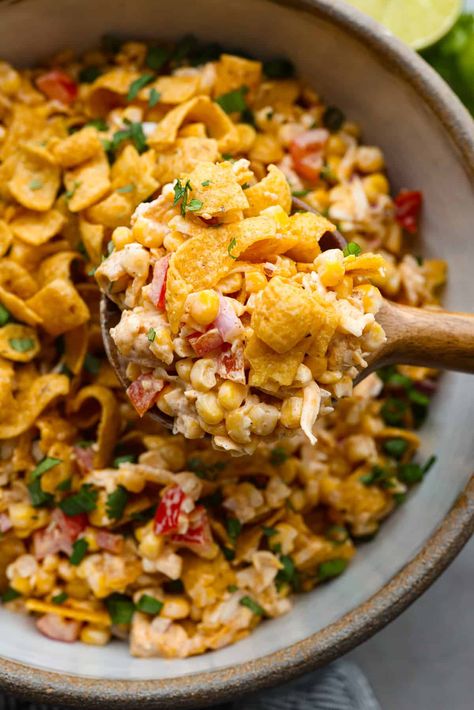 Frito Corn Salad | The Recipe Critic Crunchy Fritos Corn Salad, Corn And Frito Chip Salad, Crunchy Corn Salad, Fritos Cowboy Cabbage, Corn Frito Salad Recipe, Chili Cheese Frito Corn Salad, Corn Salad With Fritos, Frito Corn Salad Recipe, Fritos Corn Salad