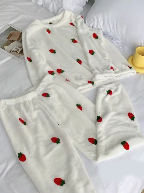 Strawberry Pjs, Strawberry Pants, Casual Sleepwear With Strawberry Print For Pajama Party, Strawberry Pajama Set, Strawberry Pyjamas, Kawaii Cotton Sleepwear For Loungewear, Cute Strawberry Print Sleepwear For Lounging, Summer Cotton Sleepwear With Strawberry Print, Hot Costume