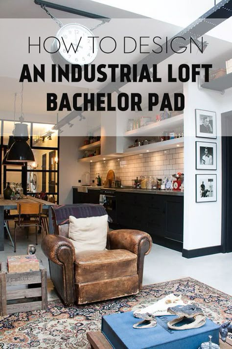 Industrial Bachelor Loft: Get the Look | Kathy Kuo Home Bachelor Loft, Bachelor Pad Design, Bachelor Pad Living Room, Urban Industrial Decor, Deco Zen, Casa Loft, Urban Decor, Industrial Interiors, Loft Living