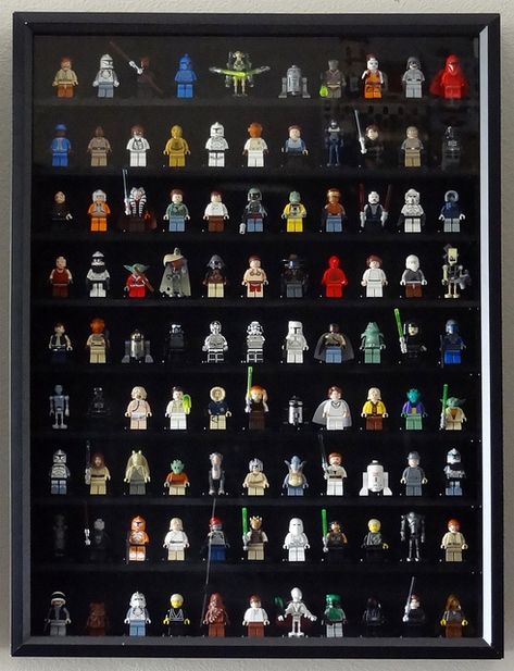 This is a Star Wars Lego minifigure display. See what Star Wars collectibles we have as part as Berkshire Collects! #BerkshireCollects Boys Lego Room, Playrooms Ideas, Lego Organizer, Lego Room Ideas, Mini Figure Display, Lego Display Case, Lego Minifigure Display, Lego Bedroom, Lego Organization