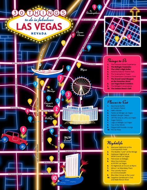 Trip Savvy asked me to create a series of "30 Things" maps featuring favourite destinations across the world. I researched each place carefully and used colour and texture to create a suitable vibe for each city. #mapdesign #maps #illustratedmaps Las Vegas Map, High Roller, Illustrated Map, Map Design, A Series, Nevada, Las Vegas, Layout, Portfolio