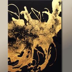 A Golden Touch - Metallic Gold Abstract Painting by Destiny Womack. Abstract Painting Black And Gold, Black White Gold Art, Gold Painting Ideas, Black And Gold Artwork, Black Gold Painting, Black And Gold Painting, Black Gold Abstract, Black Gold Art, Black And Gold Art