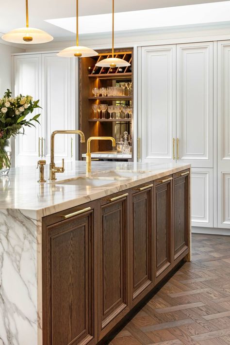 Kitchens - Kaizen Classic French Kitchen Design, French Contemporary Kitchen, Range In Island, Classic Kitchen Design Luxury, French Modern Kitchen, Concealed Bar, French Kitchen Island, French Contemporary Home, Interior Designer Studio