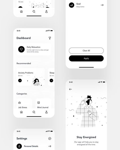 Minimalist App Design, Minimal App Design, Mobile Application Ui, To Do App, Ux Design Mobile, App Design Layout, Meditation App, Card Ui, Design Thinking Process