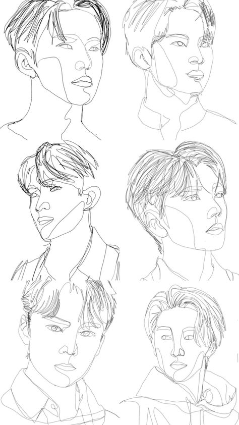 Seventeen Line Art Drawing, Mingyu Line Art, Mingyu Sketch, Seventeen Drawing Pencil, Seventeen Line Art, Seventeen Sketch, One Line Art Drawings, Sketch People, Aju Nice