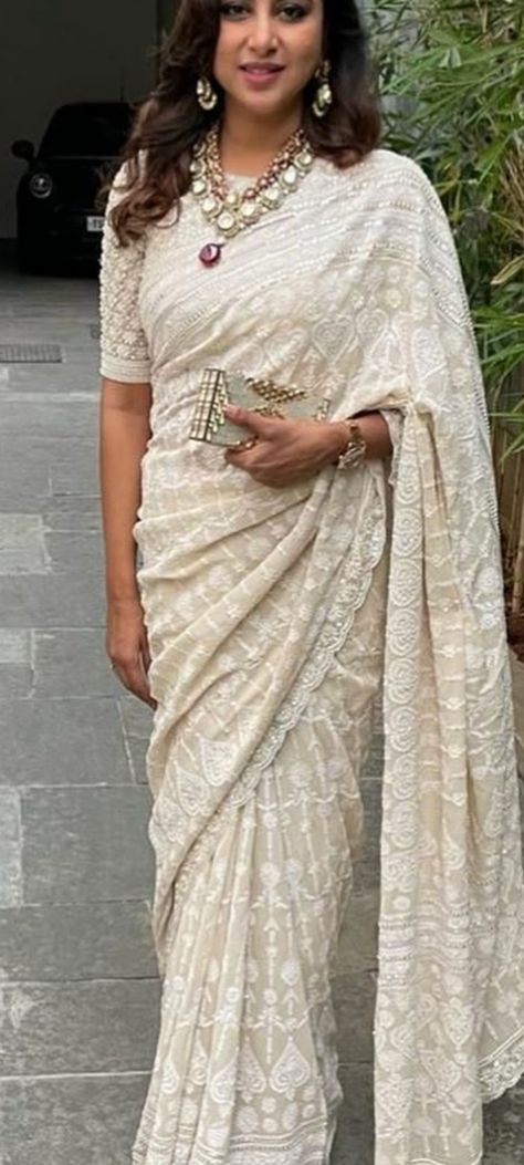 Chikankari Saree, Aesthetic Vintage, Western Fashion, Saree, Celebrities, White, Quick Saves