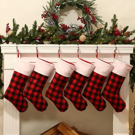 Amazon.com: LimBridge Christmas Stockings, 6 Pack 18 inches Buffalo Plaid with Plush Cuff, Classic Stocking Decorations for Whole Family, Red and Black : Home & Kitchen Stocking Decorations, Stocking Stand, Cat Christmas Stocking, Cute Christmas Stockings, Plaid Christmas Stockings, Matching Stockings, Mini Christmas Stockings, Christmas Stocking Ornament, Christmas Stocking Kits