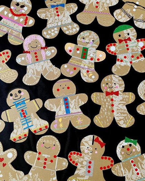 Cardboard Cookie Craft, Cardboard Cookies, Gingerbread Bulletin Board Ideas, Gingerbread Craft, Cardboard Gingerbread, Gingerbread Designs, Apple Kindergarten, Gingerbread Art, Christmas Art For Kids