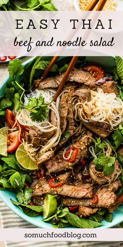 Asian Beef Noodle Salad, Thai Beef Salad With Noodles, Beef Asian Salad, Steak Rice Noodles, Thai Steak And Noodle Salad, Rice Noodles With Beef, Thai Beef And Noodles, Vietnamese Beef Noodle Salad, Beef Rice Noodle Recipes