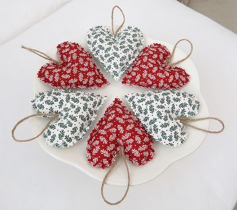 Exciting News On The Etsy Front - Willow Bloom Home Fabric Heart Ornaments, Christmas Diy Sewing, Fabric Christmas Decorations, Sewn Christmas Ornaments, Christmas Decorations Sewing, Christmas Ornaments Handmade, Sewing Christmas Gifts, Christmas Fabric Crafts, Fabric Ornament