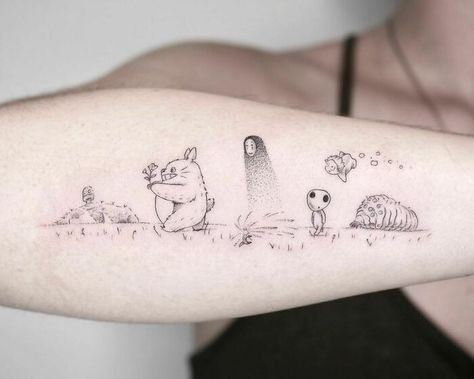 Kodama Tattoo, Miyazaki Tattoo, Tatuaje Studio Ghibli, Spirited Away Tattoo, Studio Ghibli Tattoo, 42 Tattoo, Tato Henna, Ghibli Tattoo, Cartoon Character Tattoos