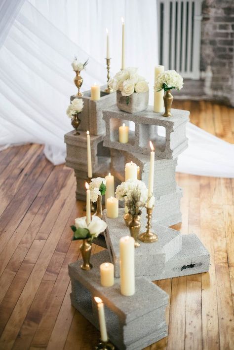 Industrial Wedding Inspiration with a Big Dash of Glam | The Perfect Palette Industrial Wedding Centerpieces, Pretty Wedding Centerpieces, Concrete Wedding, Industrial Wedding Inspiration, Industrial Wedding Decor, Industrial Chic Wedding, Rustic Wedding Decorations, Simple Wedding Centerpieces, Wedding Reception Centerpieces