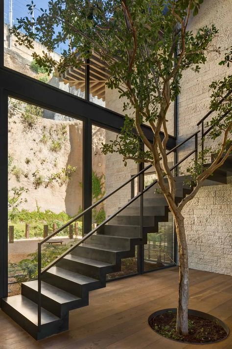 Chain Steps Staircase, Atrium House, Staircase Outdoor, Gravel Patio, Narrow House, House Arch Design, Mexico City Mexico, Outdoor Stairs, Modern Stairs