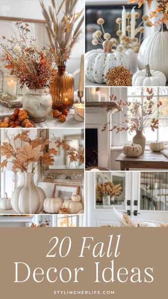 Discover the best fall decor ideas with our blog post, "20 Must-Have Fall Decor Ideas to Transform Your Home." From cozy throws to festive garlands, we cover all the essentials to create a warm and inviting atmosphere. Explore how to use pumpkin displays, fall wreaths, and autumn-scented candles to enhance your space. We also share tips on seasonal throw pillows, decorative lanterns, and harvest centerpieces. With affiliate links included, shopping for your favorite items is a breeze. Transform your home into a cozy autumn retreat and enjoy the beauty of the season! White Fall Decor Ideas For The Home, Decorate With Pumpkins Indoors, Fall Decor For End Tables, Elegant Pumpkin Decorating Ideas, Decorating Lanterns For Fall, How To Decorate For Fall, Fall Glam Decor, Decorating With Pumpkins For Fall, Fall Office Decor Work