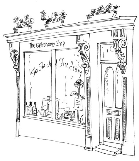 French Store Fronts Boutiques, Pastry Shop Drawing, Shop Illustration Store Fronts, Shop Front Illustration, Store Front Drawing, Shop Front Drawing, Boutique Drawing, Store Front Illustration, Storefront Drawing