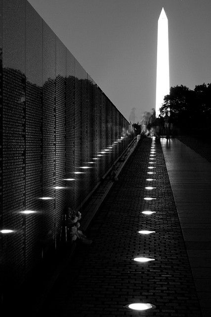 Vietnam War Memorial at Night | photo Visit Dc, Vietnam Memorial, History Magazine, Dc Travel, South Vietnam, Night Photo, Vietnam Veterans Memorial, Washington Monument, Hanoi Vietnam