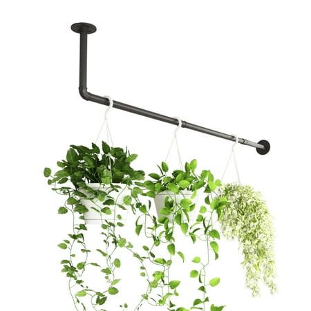 Introducing this product for all indoor plant lovers - Bamworld L-shaped hanging planters for wall corner. It's going to bring nature indoors and give your home an instant uplift. This modern and sleek plant hanger indoor is designed to fit any space and adds a touch of greenery to your wall decoration. PRODUCT IMFORMATION ColorBlack Material : Metal Item Shape: L-ShapeSpecially for Corner Dimension : 42inches wide7.8inches deep Specification : 1 pack ; All accessories needed for assembly are in Hanging Plants In Corner Of Room, Ikea Hack Plant Stand, Tension Rod Plant Pole, Hanging Ferns Indoors, Hanging Wall Plants Indoor, Plant Hanging Ideas, Plant Shelves Outdoor, Wall Plants Indoor, Window Office