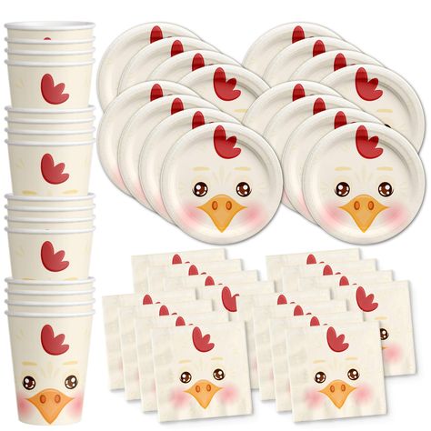 PRICES MAY VARY. PREMIUM PREMIUM DESIGN - Our Chicken Themed Party Supplies are suitable for girl’s and boy’s birthday parties, holiday celebrations with your family and friends, special events or for just fun-filled daily meals, snacks, and desserts with picnics and cookouts. Shrieks of joy will be your reward when you use these fun and unique party tableware sets. DURABLE AND HIGH QUALITY - Brightly colored matte laminate designs help to prevent saturation. Birthday Galore party plates and cup Chicken Birthday Party, Chicken Birthday, Chicken Party, Farm Themed Birthday Party, Birthday Bbq, Farm Animal Birthday, Farm Birthday Party, Chicken Decor, Dog Birthday Party