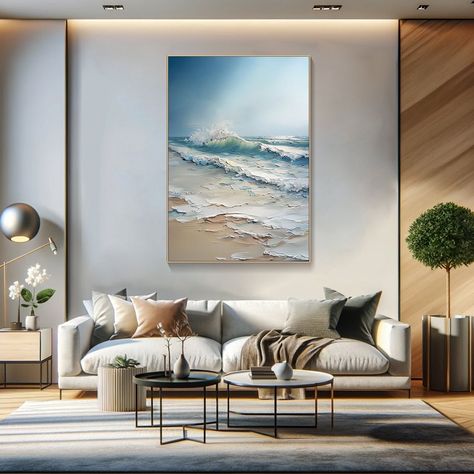 Ocean Wave Painting, Artist Bedroom, Tranquil Bedroom, Wave Painting, Contemporary Room, Beach Canvas, Abstract Waves, Plaster Art, Textured Painting