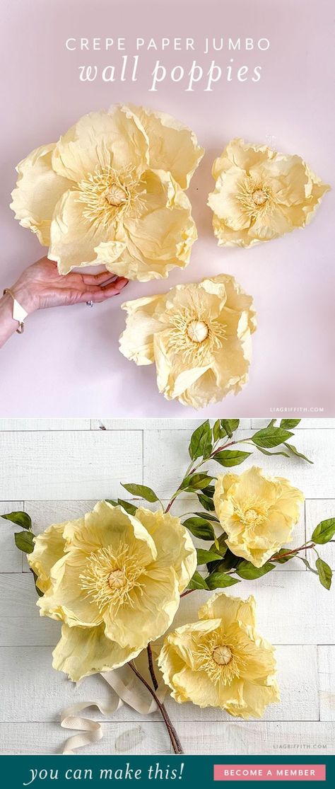 Anthropologie Paper Flowers, Crepe Paper Poppies Diy, Crepe Paper Flower Centerpieces, Easter Paper Flowers Diy, Crepe Paper Flowers Wedding Decoration, Crepe Paper Flower Decorations, Paper Flower On Wall, Crepe Paper Wedding Decorations, White Crepe Paper Flowers