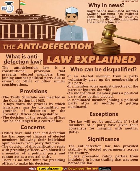 #Law #AntiDefection #UPSC #CSE #IAS Polity Notes For Upsc, Indian Law Notes, Arbitration Law, Ias Aspirant, Polity Notes, Law Articles, Law School Preparation, Exam Preparation Tips, Ias Study Material